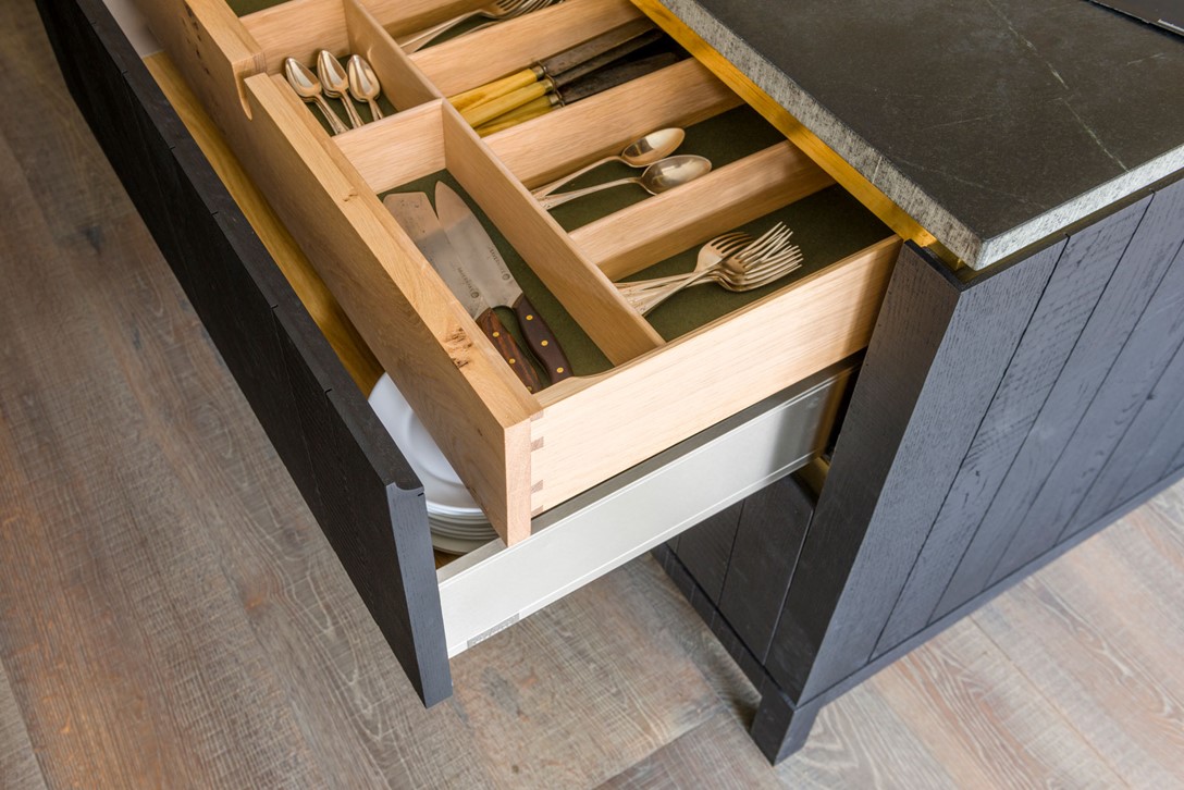 Kitchen cutlery drawer open