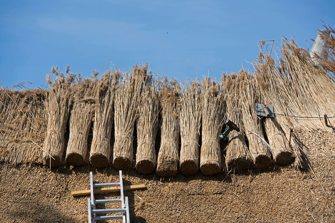 Thatched roof being worked on