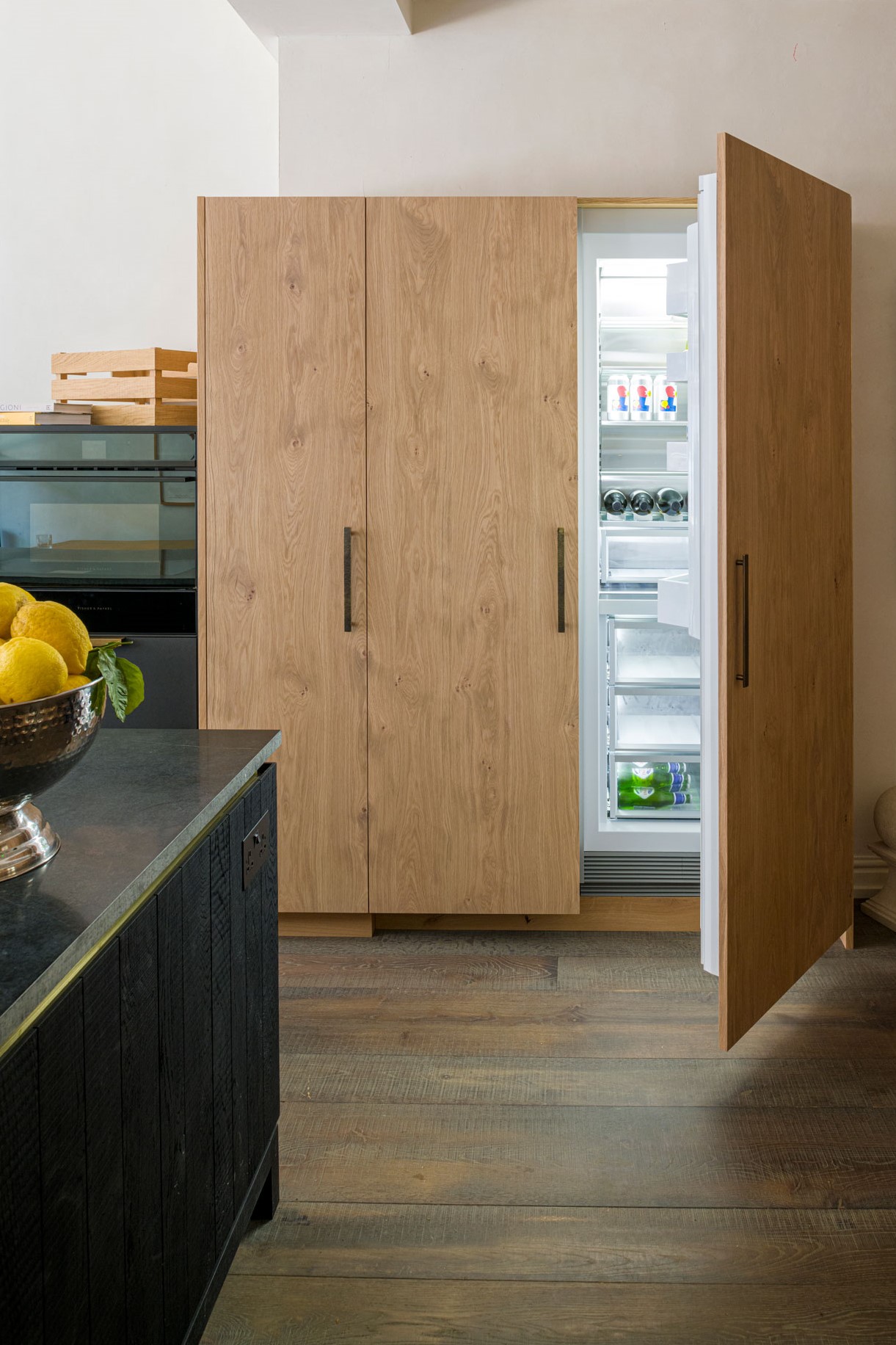 Kitchen fridge with door open